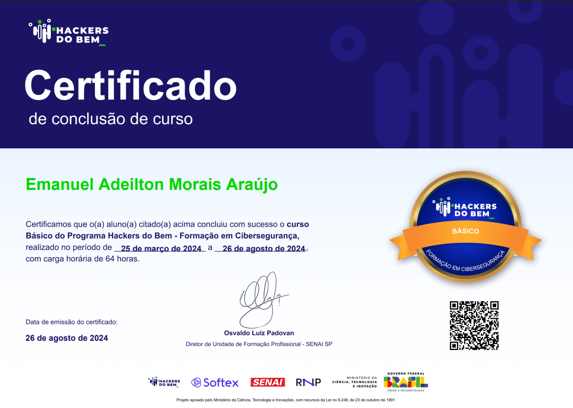 Certificado Formação Hackers do Bem - Básico