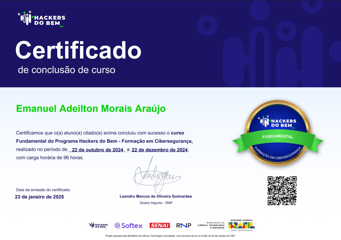 Certificado Formação Hackers do Bem - Fundamental
