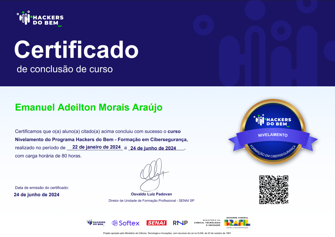 Certificado Formação Hackers do Bem - Nivelamento